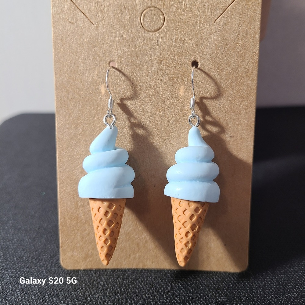 Handmade Cute Ice Cream Cone Earrings, Fun Food Earrings, Novelty Dangle NWOT